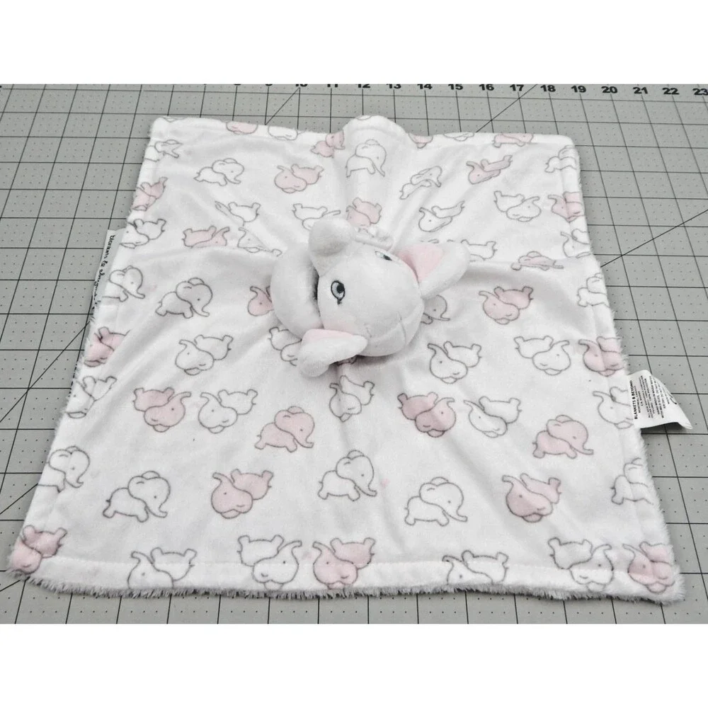 Blankets & Beyond White Pink Elephant Security Baby Blanket Plush Lovey Toy